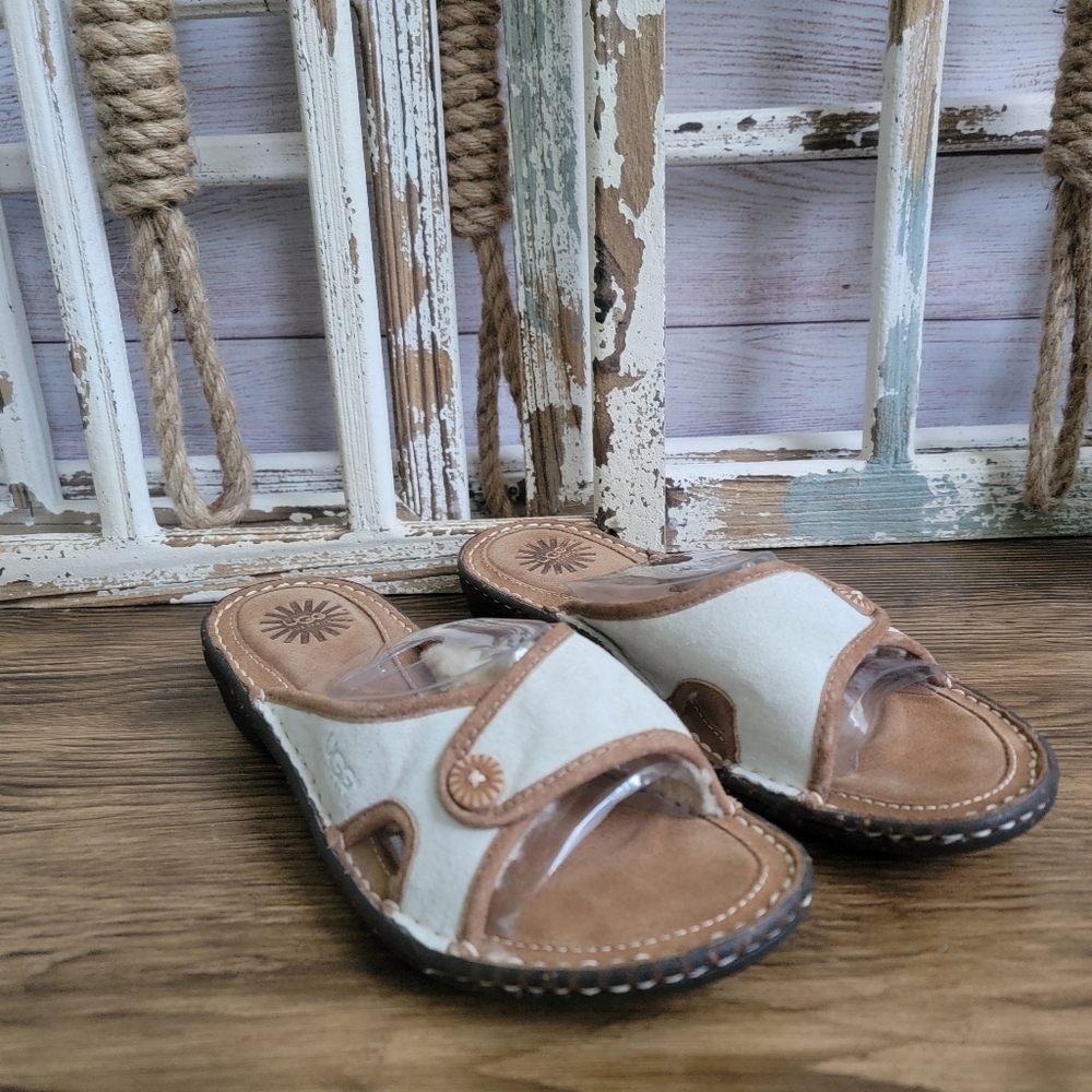 UGG Australia Women's Cream and Brown Sheepskin Lined Slide Sandals